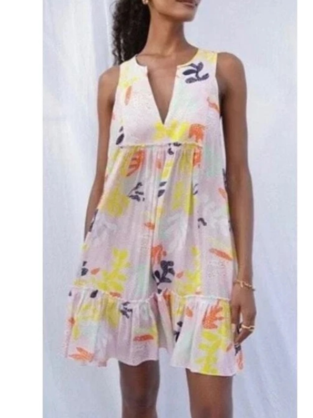 NWT LemLem by Liya Kebede Mixed Print Shift Dress Size S Small Plunge V-neck